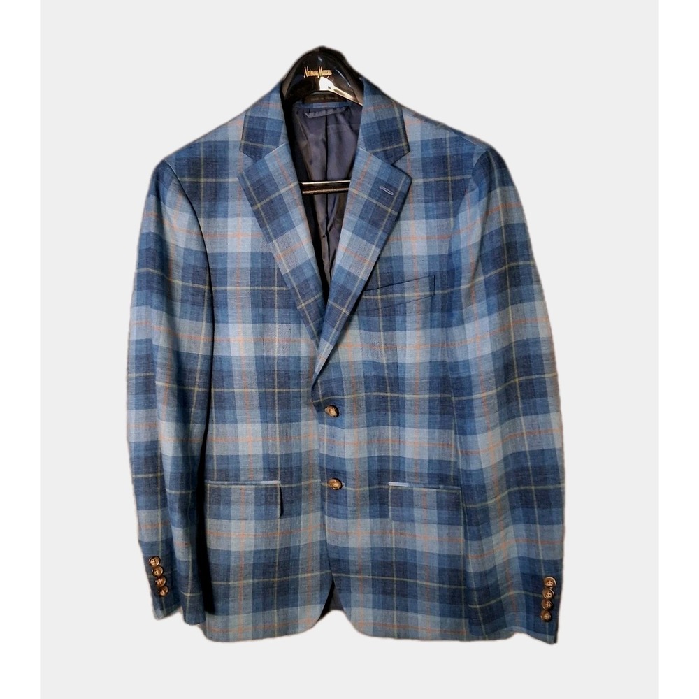 Lauren Ralph Lauren Black Label‎ Blazer Men's Linen Blend Plaid Blue READ